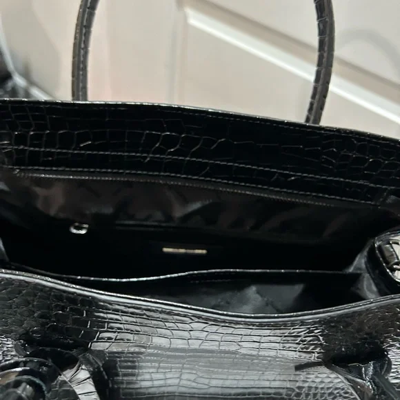 Black Croc-Embossed Handbag - Picture 6 of 11